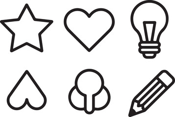 Collection of Simple Black and White Line Icons on a White Background