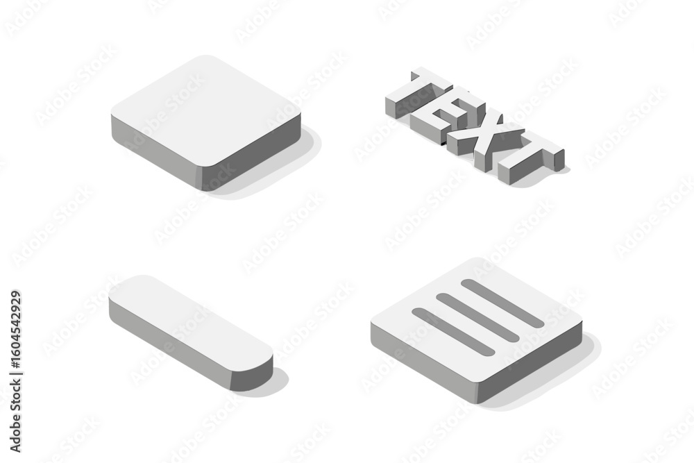 Aufkleber isometric shadow icons set. collection of 3d flat design elements with realistic drop shadow effect.
