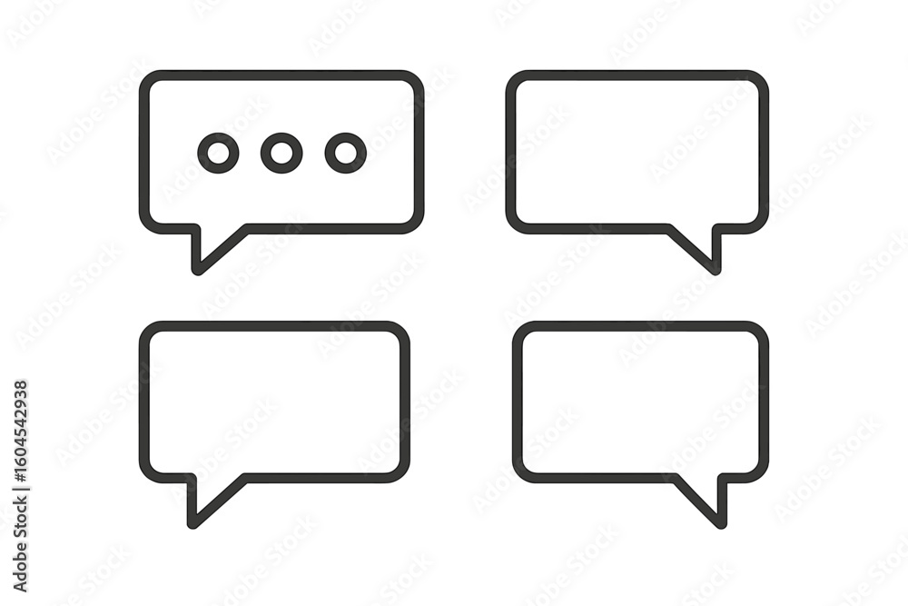 Fototapete set of four rectangular chat and speech bubbles. modern outline icons for message, dialogue, comment