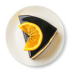 Slice of Chocolate Orange Cake on a White Plate