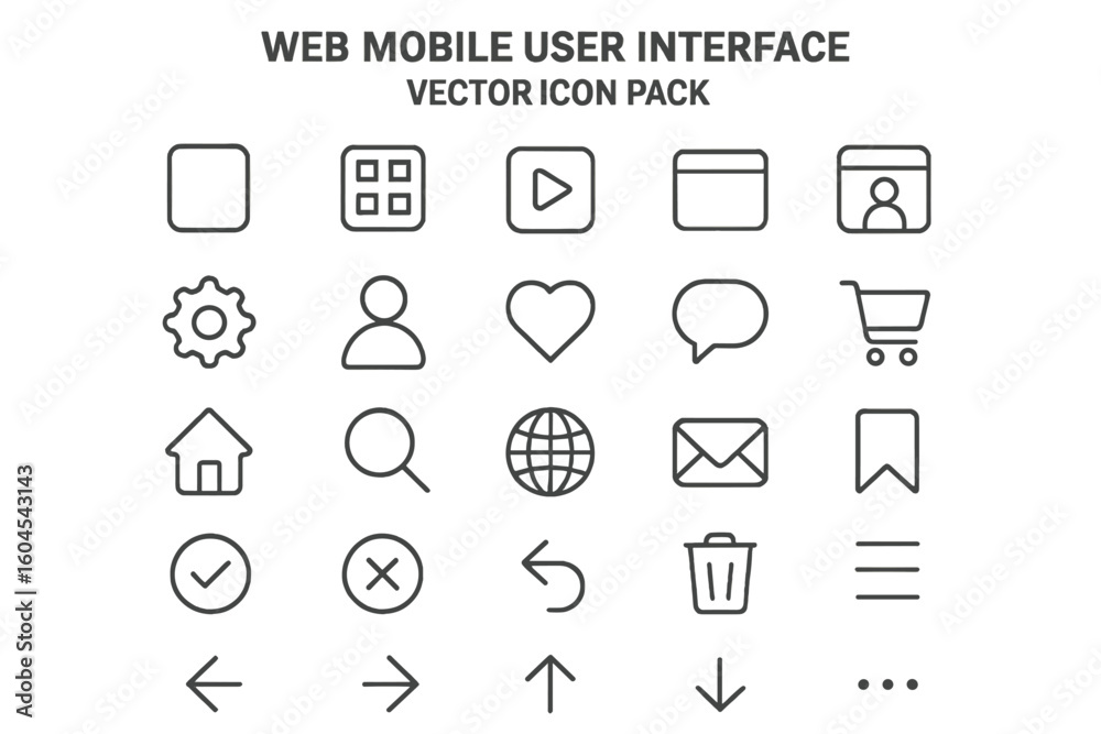 Poster web and mobile user interface vector icon pack. line icons for website and application design. navig