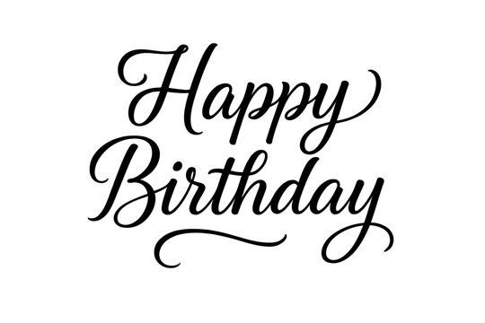 Happy Birthday elegant brush script vector illustration. Calligraphy handwritten lettering for greeting card design. Typography quote for celebration party isolated on transparent background.