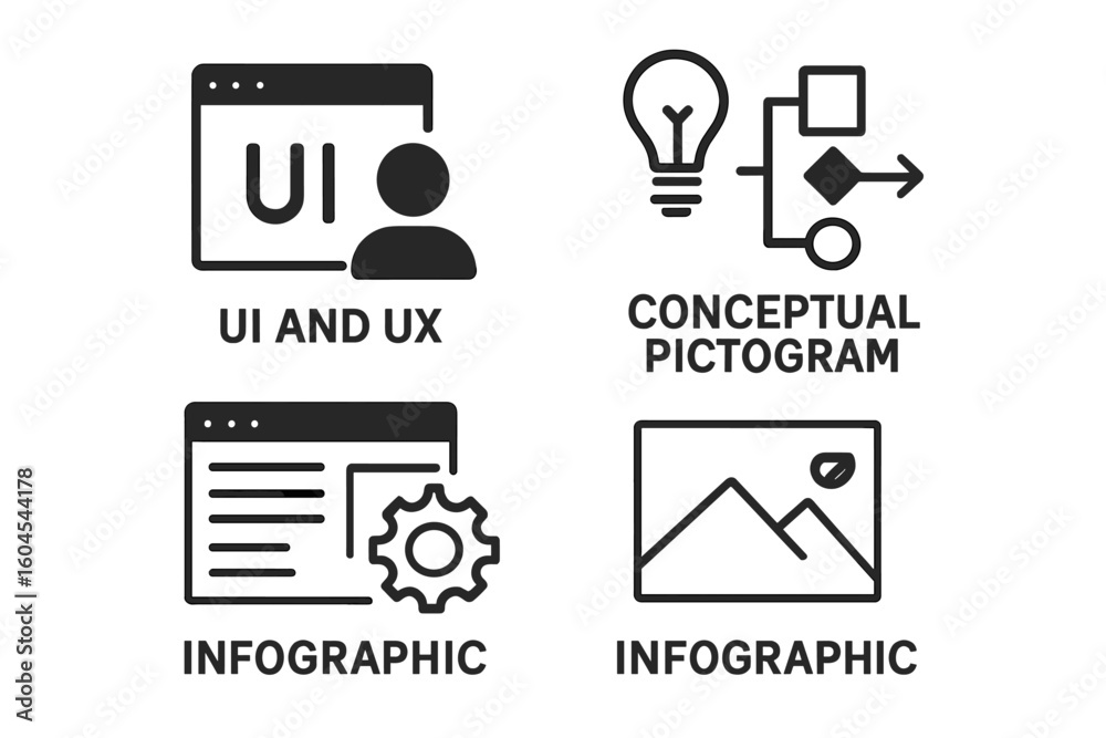 Poster user interface icon set. ui ux design conceptual pictograms. infographic elements for web, app devel