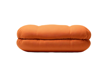 Rust-colored, plump couch,  cushiony,  low profile