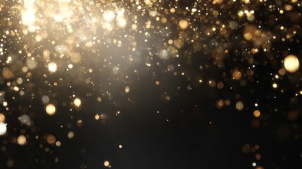Shimmering gold particles floating in dark space, creating a festive and celebratory abstract effect.