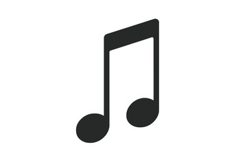 Musical note icon simple black silhouette. Vector illustration of a quaver or eighth note symbol. Concept for music, sound, melody, rhythm, song, audio, and classical music.