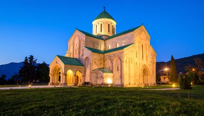 Illuminated church at twilight