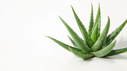 Fototapeta premium Aloe vera foliage casting a shadow on a plain white backdrop - Includes clipping path