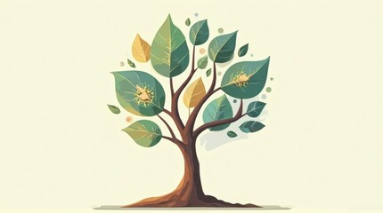 Fototapeta premium Stylized Green and Yellow Leafed Tree Illustration on Light Background