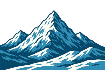 Snowy mountain peak landscape vector illustration. Winter nature background. Abstract outdoor adventure travel symbol. Alpine climbing icon for logo design. Isolated on white.