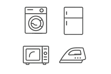 Household appliances line icon set. Vector collection of simple home electronics symbols. Washing machine, refrigerator, microwave, iron. Outline pictogram for web and app.