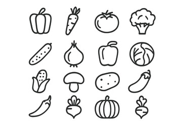 Vegetable line icon set. Fresh organic veggies pictogram collection. Carrot, tomato, pepper, broccoli for healthy diet. Vegetarian farm food for cooking. Vegan outline icons.