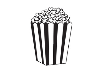 Striped Popcorn Bucket Filled with Fluffy Kernels for Movie Snack.