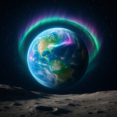 Obraz premium Earth seen from the Moon with an aurora borealis