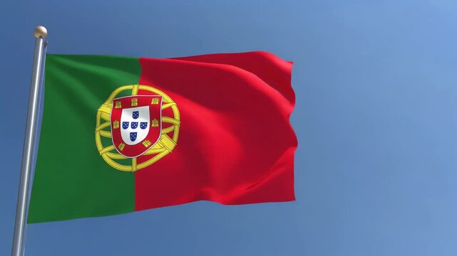 flag of portugal Portuguese Flag Waving Proudly in a Clear Blue Sky 