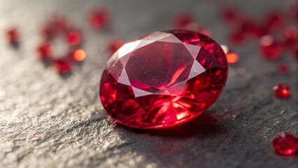 Macro View of Ruby Gem Surrounded by Red Sparkles in Vivid Rich Color Contrast