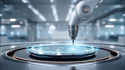 Robotic arm with futuristic technology and holographic display showcasing digital interface precision tool innovative science laboratory environment - Powered by Adobe