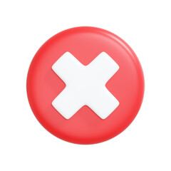 Obraz premium 3D render of a red circular button with white cross symbol, representing cancel, error, or close in minimal and modern style