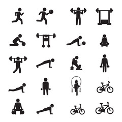 Fitness activity icons silhouette isolated on white background