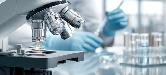 The microscope in a modern laboratory environment for scientific research and analysis.