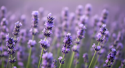Naklejka premium Serene lavender field bathed in soft light, evoking tranquility and natural beauty