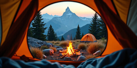 Macro view of a blazing campfire with detailed burning wood, bright flames, glowing embers, and rising smoke in a moody outdoor setting, perfect for wilderness and survival-themed visuals