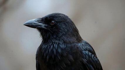 Close-Up of a Raven Perched on a Branch