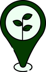 Flat Style Plant Map Pin Icon in Green and White Color.