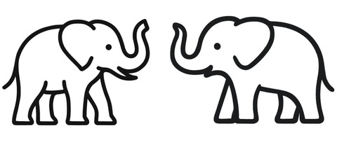 Obraz premium Two stylized elephants facing each other in a simple line drawing on transparent background silhouette