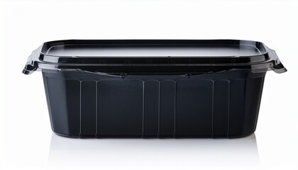 black plastic food container isolated on white background