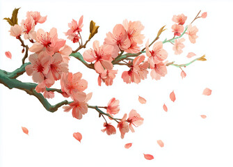 Fototapeta premium Cherry blossom flower line art, pink and blue cherry blossoms falling in the air, transparent background, flower, pink, blossom.