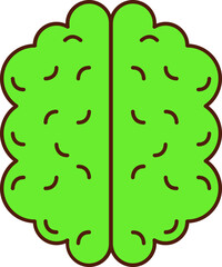 Green Human Brain Icon in Flat Style.