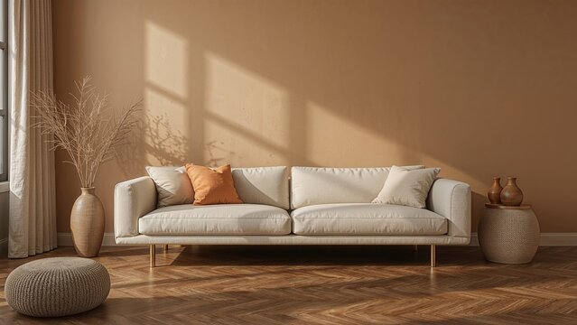 An interior setting with warm furnishings and hardwood floors