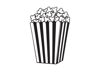 Popcorn Box Silhouette with Fluffy Kernels in Classic Pattern.