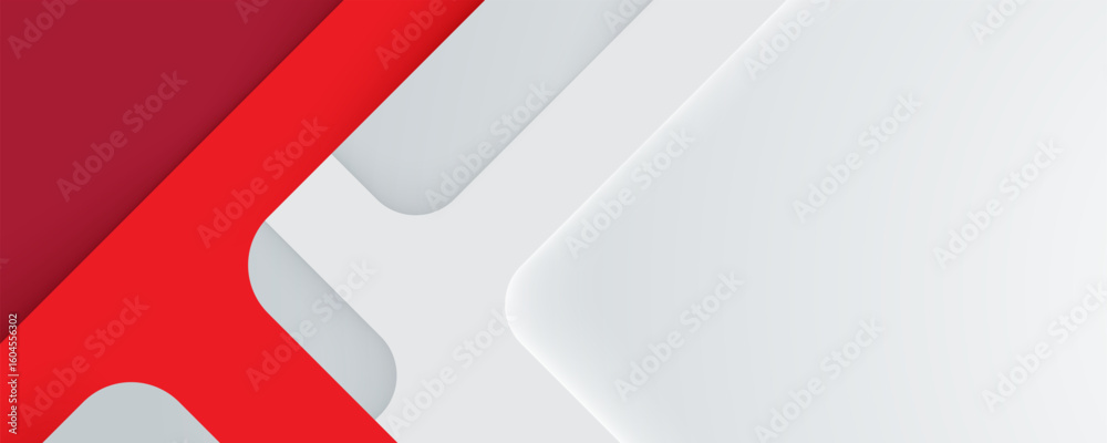 Wall mural red and white abstract paper background with geometric shapes and modern design elements
