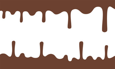 Drips and splashes of chocolate on a white background with empty space. Bakery background. Chocolate background.