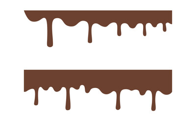 Drips and splashes of chocolate on a white background with empty space. Bakery background. Chocolate background.