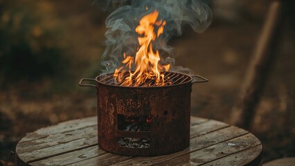 Open-flame charcoal barbecue without any food, ready for promotional use.