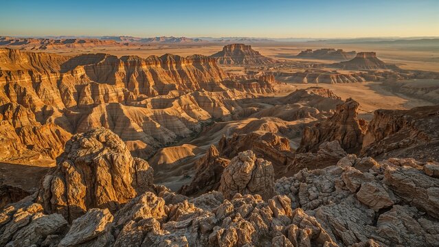 Exploring the geological features of a dry badlands area with striking lunar landscapes