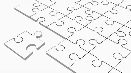 White Puzzle Pieces with One Missing Piece Symbolizing Problem Solving and