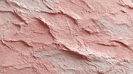 Fototapeta premium Rough textured pink plaster wall surface with cracked and uneven paint finish.