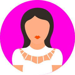 Flat style Modern Young Woman Character Icon on Pink Circle Shape.