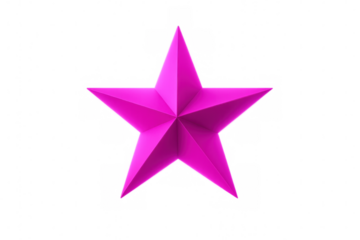 Vibrant pink five-pointed star crafted from folded paper, isolated on a transparent background, perfect for design projects