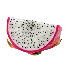 A vibrant slice of dragon fruit against a stark on Transparent Background