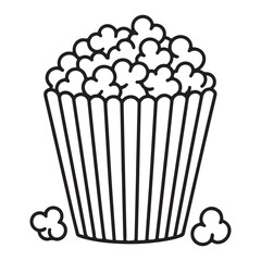 A bucket of popcorn with loose pieces on the ground line art
