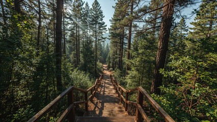 Fototapeta premium Pathway through pine trees and woodland