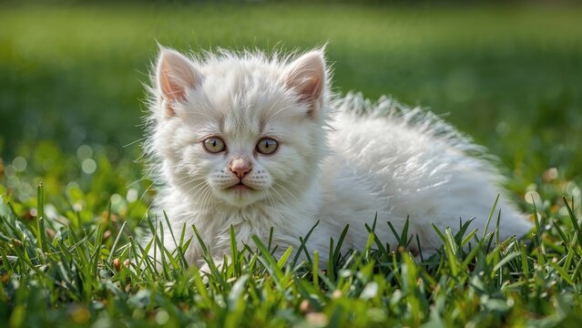 Cute tiny feline relaxing on the surface