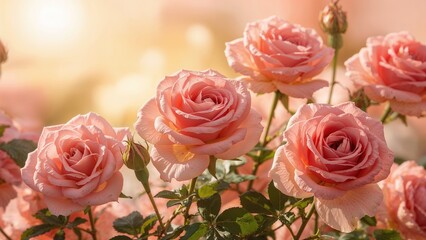 Lovely pristine roses glowing under the sun