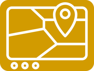 Yellow and white map navigation in tablet icon.