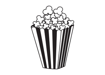 Striped Popcorn Bucket Filled with Fluffy Kernels for Movie Snack.